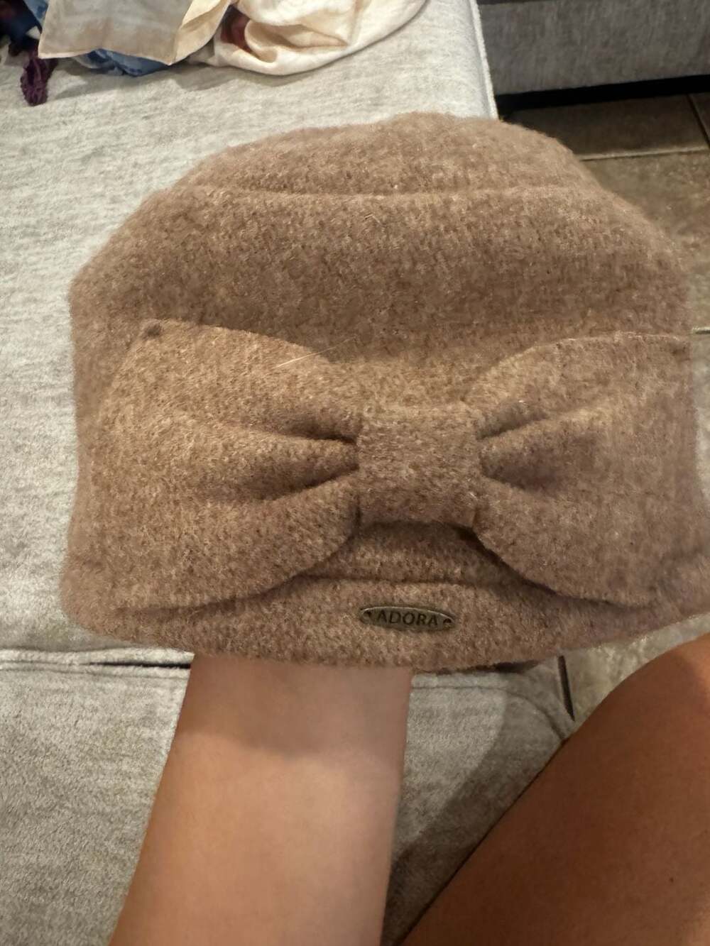 Adora Brown Wool Cloche Bucket Hat with Side Bow Detail